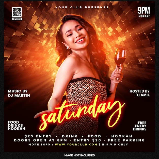 Free PSD club dj party flyer social media post