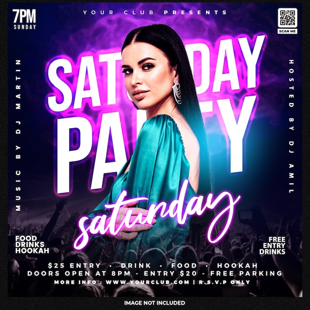 Free PSD club dj party flyer social media post