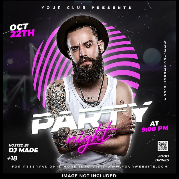Free PSD club dj party flyer social media post