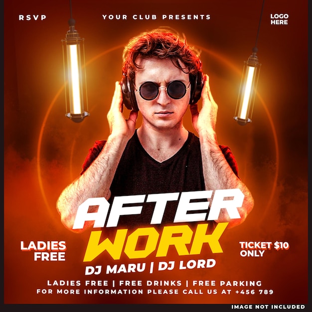 Free PSD club dj party flyer social media post