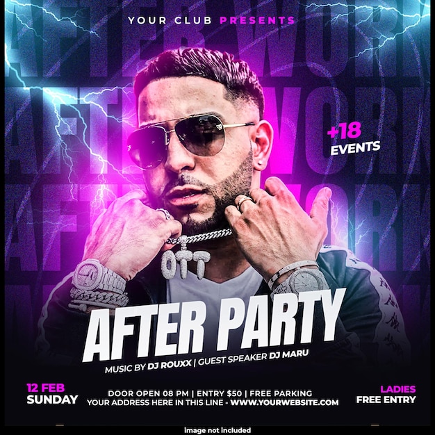 Free PSD club dj party flyer social media post