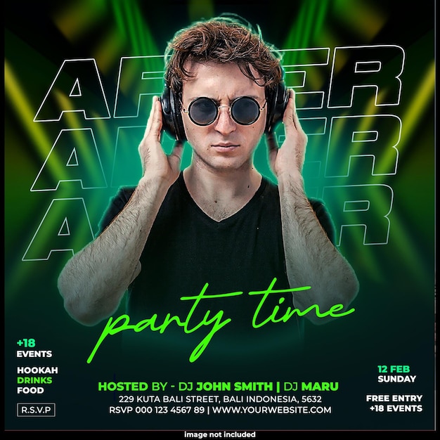 Free PSD club dj party flyer social media post