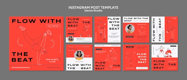 Free PSD dance studio instagram posts design