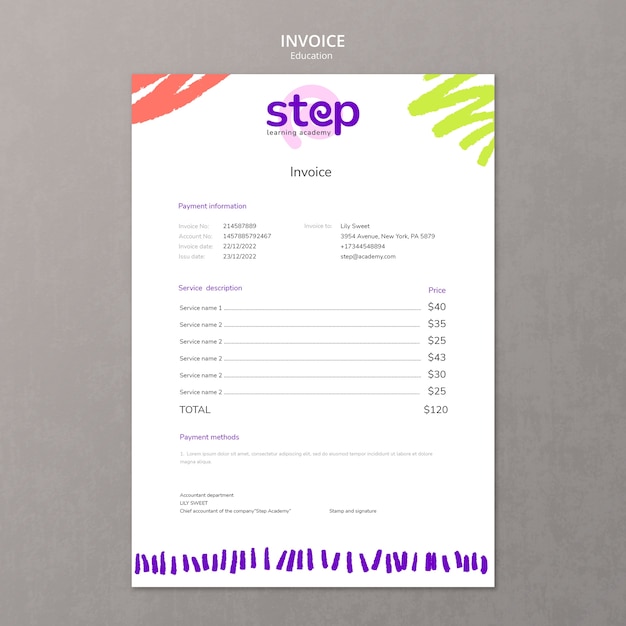 Free PSD education concept invoice template