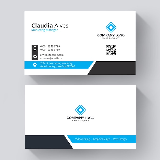 Free PSD elegant business card, blue and white business card
