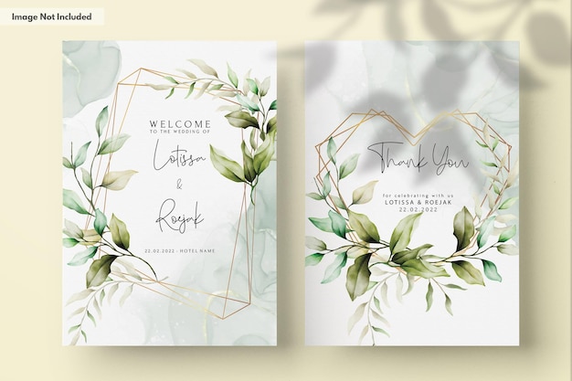 Free PSD elegant watercolor leaves invitation card set