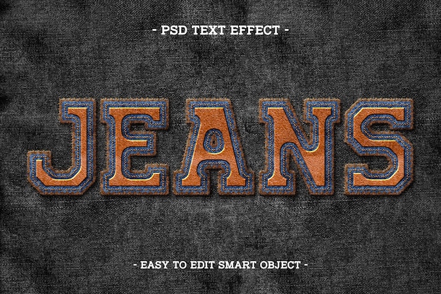Free PSD embroidery stitch jeans text effect