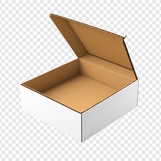 Free PSD empty white cardboard box open packaging mockup design template shipping delivery container product presentation storage blank square shipment retail commerce logistics