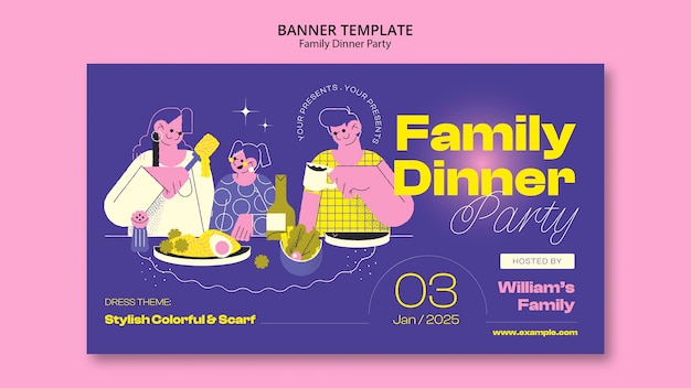 Free PSD family dinner party horizontal banner