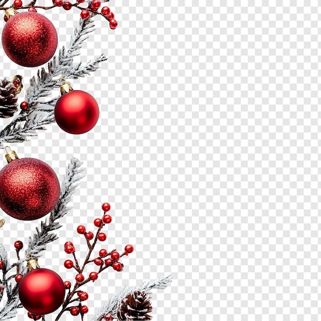 Free PSD festive christmas border design with red ornaments and winter berries