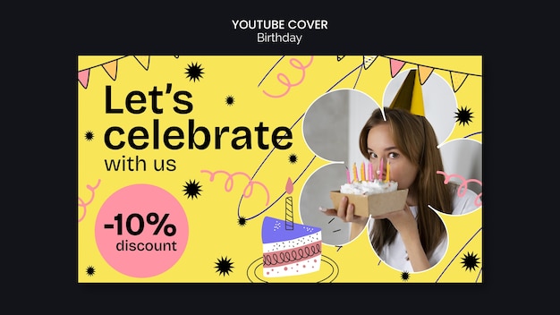 Free PSD flat design birthday celebration youtube cover