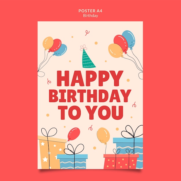 Free PSD flat design birthday party poster template