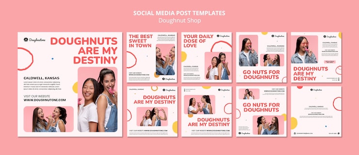 Free PSD flat design doughnut shop instagram posts