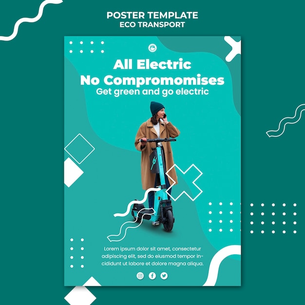 Free PSD flat design eco transport poster template