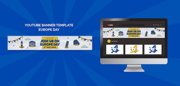 Free PSD flat design europe day template