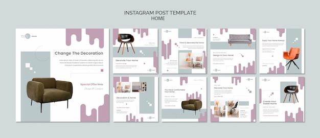 Free PSD flat design home design instagram post template