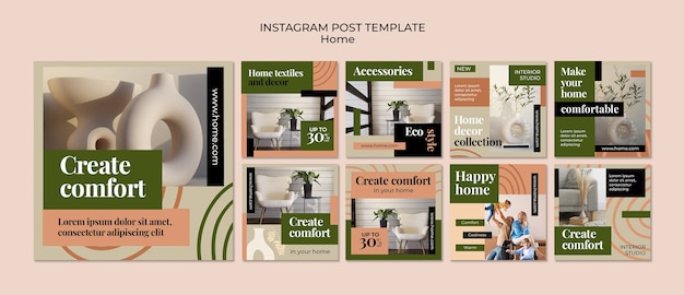 Free PSD flat design interior design instagram posts