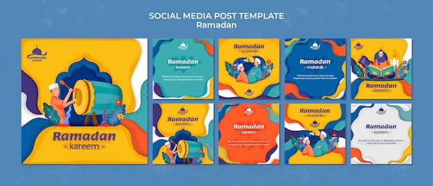 Free PSD flat design ramadan instagram postes template