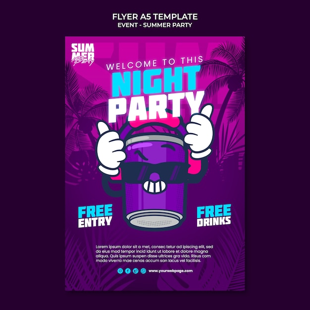 Free PSD flat design summer party template