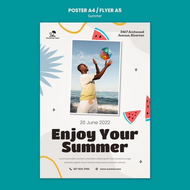 Free PSD flat design summer poster template