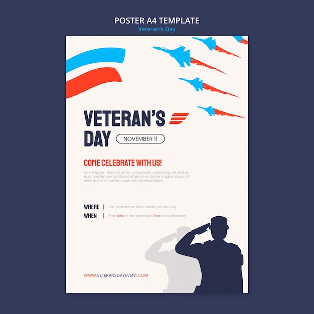 Free PSD flat design veterans day template