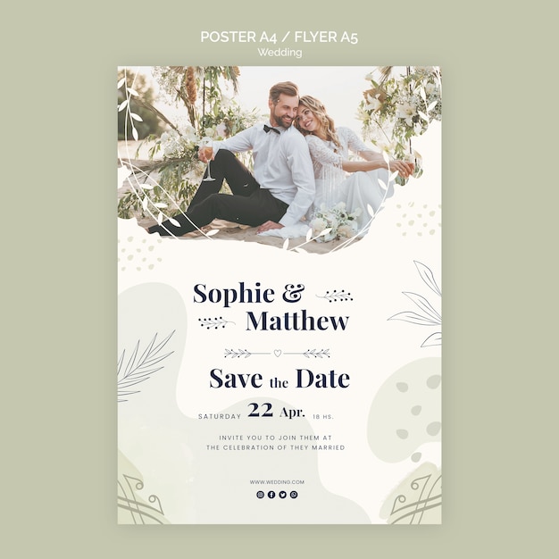 Free PSD flat design wedding template