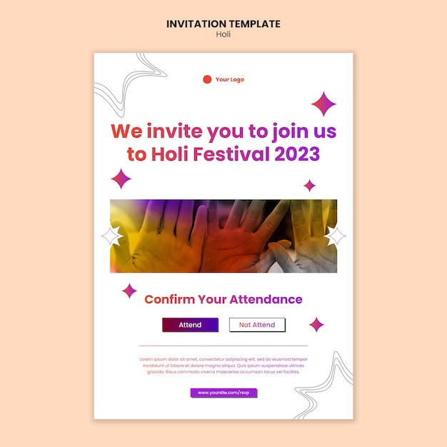 Free PSD gradient holi celebration invitation template