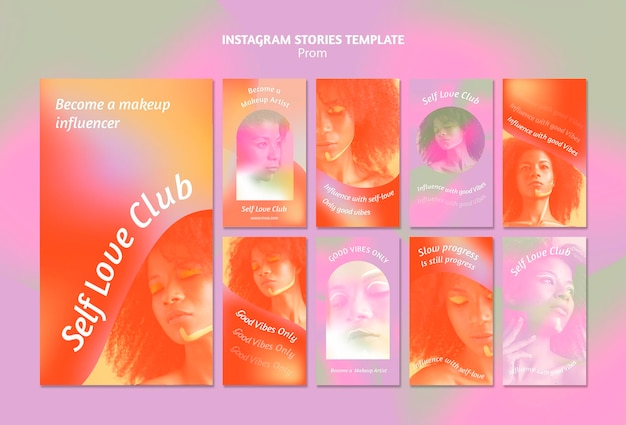 Free PSD gradient self love club social media stories