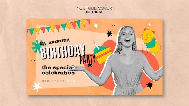 Free PSD hand drawn happy birthday youtube cover