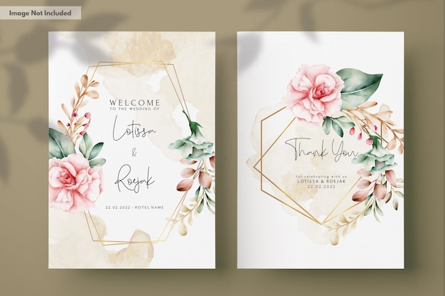 Free PSD handdrawn watercolor floral wedding invitation card