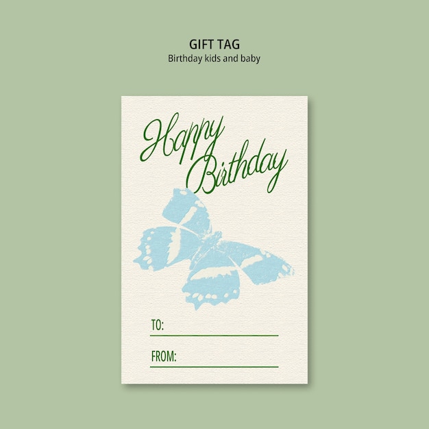 Free PSD happy birthday gift tag with butterfly