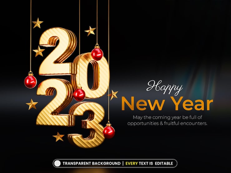 Free PSD happy new year 2023 gold text effect banner design template