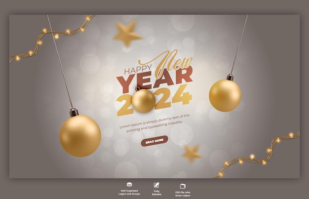 Free PSD happy new year 2024 celebration web banner design template