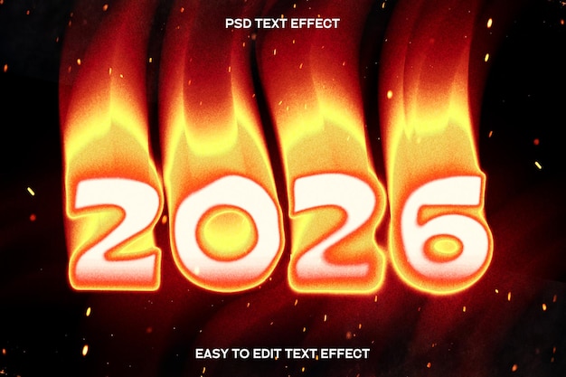 Free PSD happy new year 2026 burning fire editable text effect