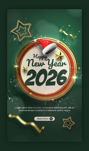 Free PSD happy new year 2026 celebration instagram and facebook story post design or banner template