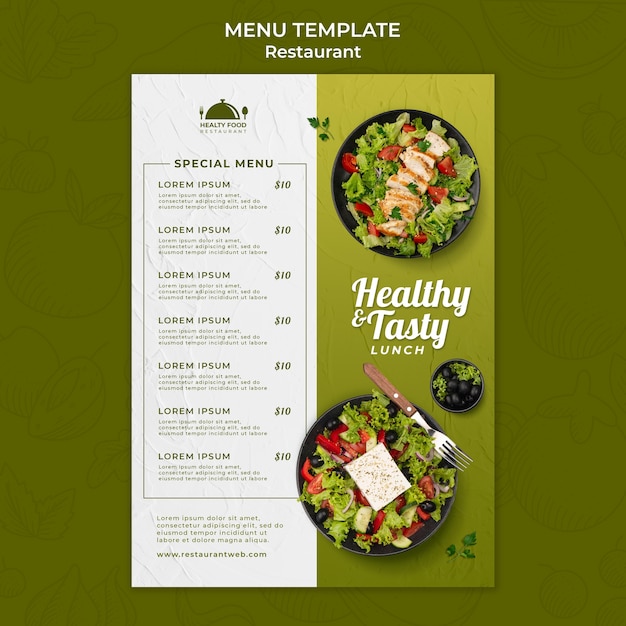 Free PSD healthy food restaurant menu template