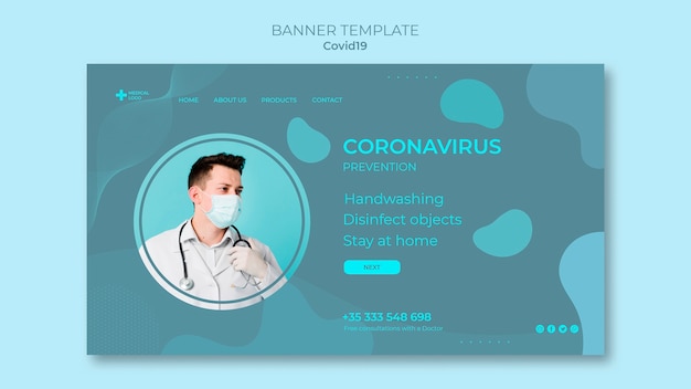 Free PSD horizontal banner template for coronavirus prevention