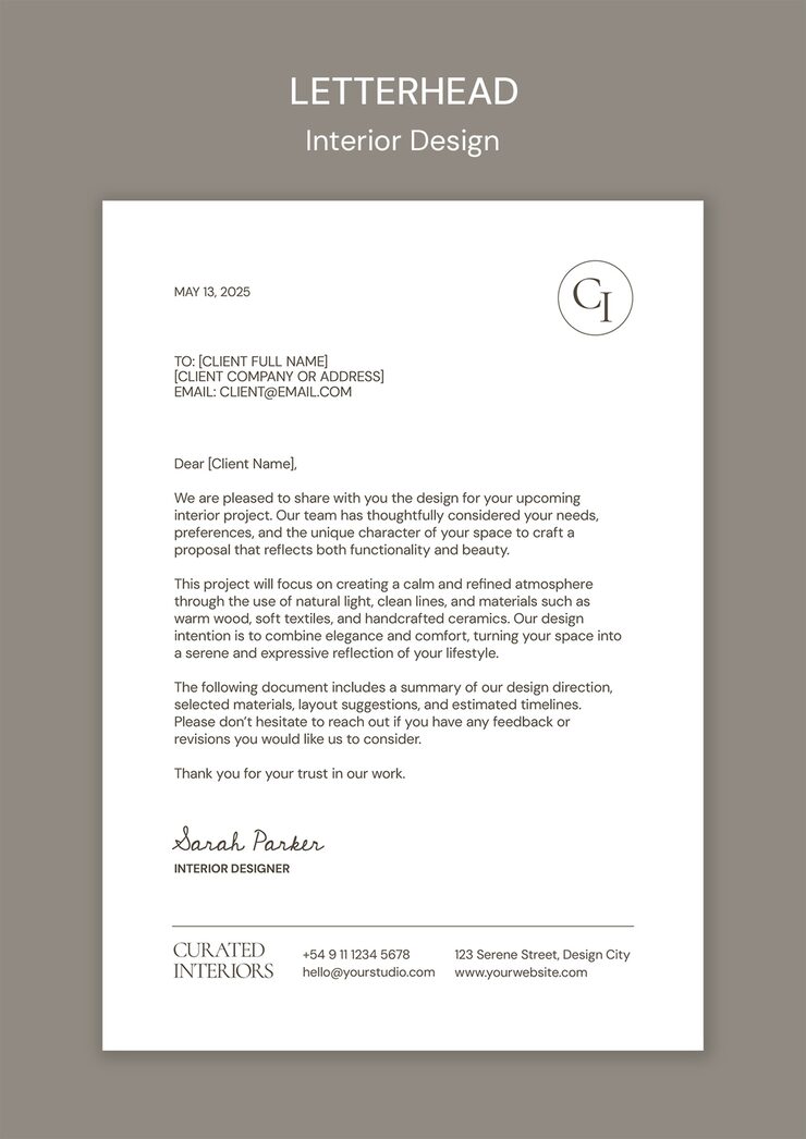 Free PSD interior design letterhead for client communication