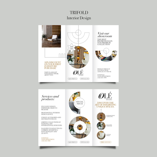 Free PSD interior design trifold brochure for furniture and showroom promotions
