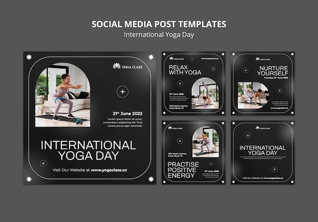 Free PSD international yoga day instagram posts template design