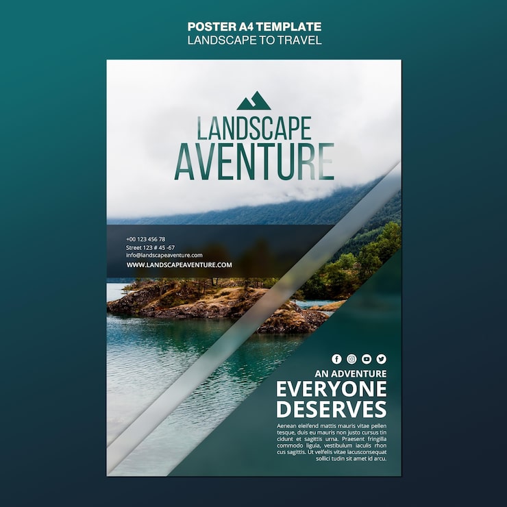 Free PSD landscape for travel concept poster template