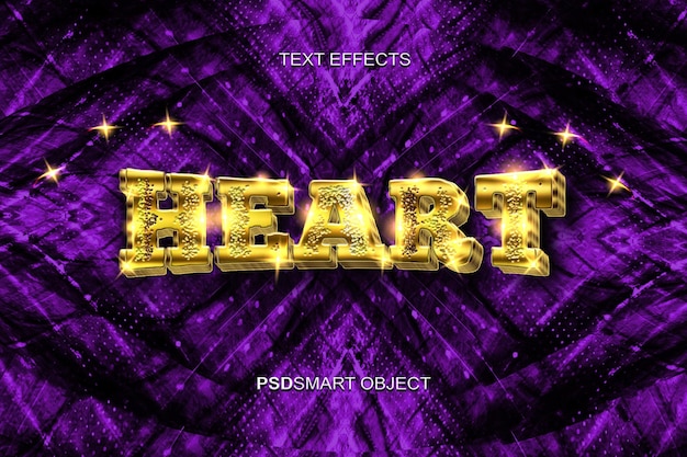 Free PSD luxury heart gold 3d text style mockup