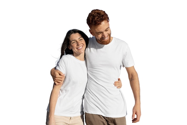 Free PSD medium shot couple posing together