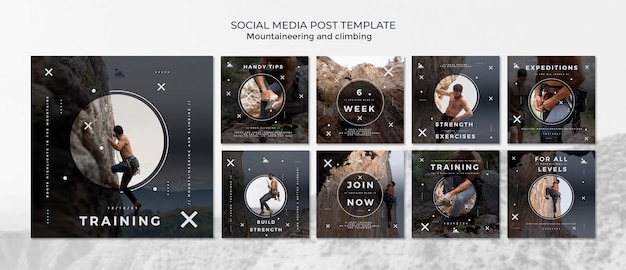 Free PSD mountaineering and climbing instagram posts design template