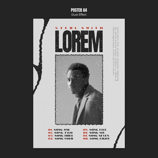 Free PSD music album poster with dust effect and photo