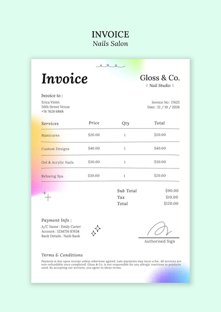 Free PSD nails salon invoice template design