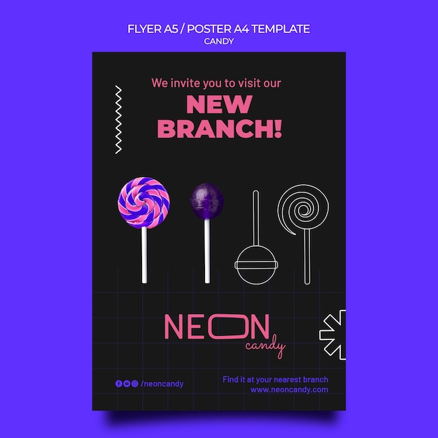 Free PSD neon vertical poster template for candy store