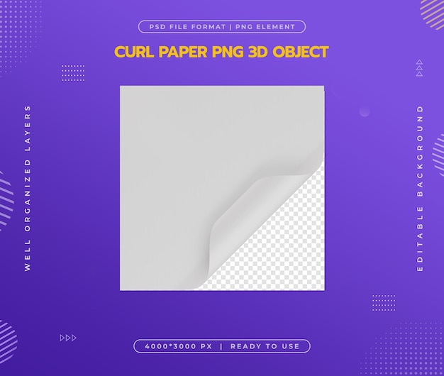 Free PSD paper curled corner icon isolated 3d render illustration