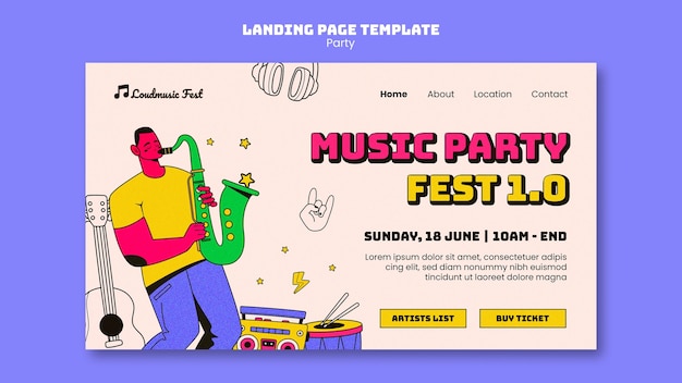 Free PSD party entertainment landing page template