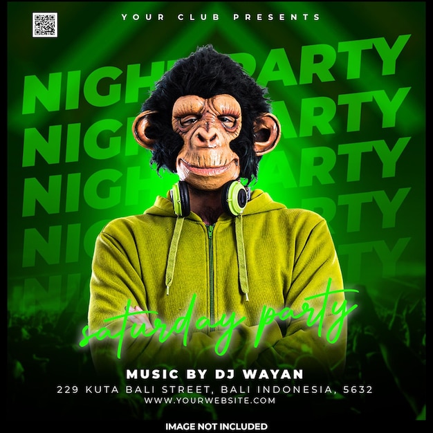Free PSD party night club social media post template design